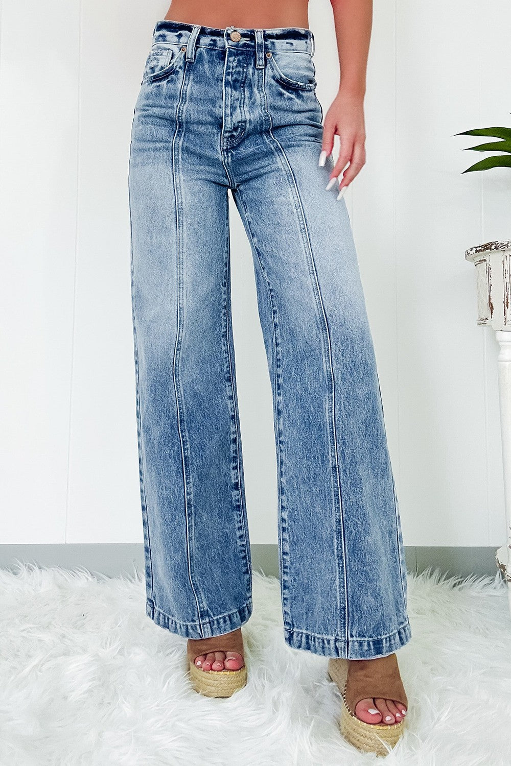Jeans de pernera ancha y tiro alto