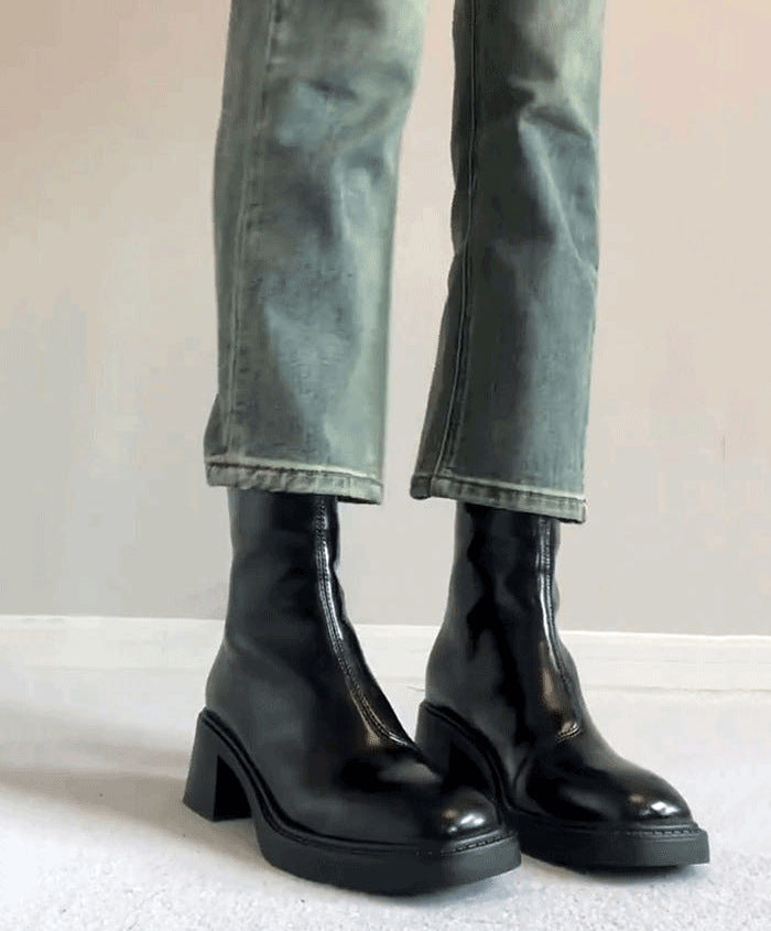Round-Toe Chunky Heel Ankle Boots