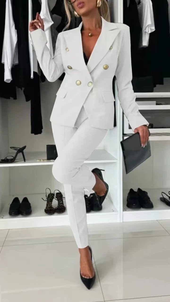 New All-matching Casual Suit Lapel Button-down Jacket And Slim-fit Trousers For Women's Office Business Set Clothing