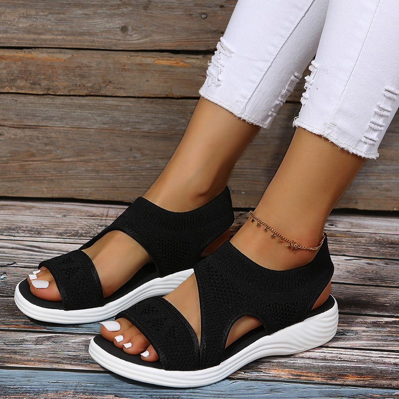 Solid Color Fish Mouth Woven Mesh Sandals