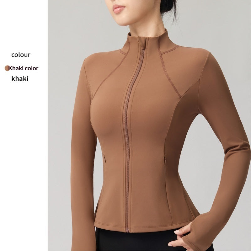 Women's Slimming Yoga Top With Stand-Up Collar - Lightweight Sports Cardigan For Fitness Gym Workout