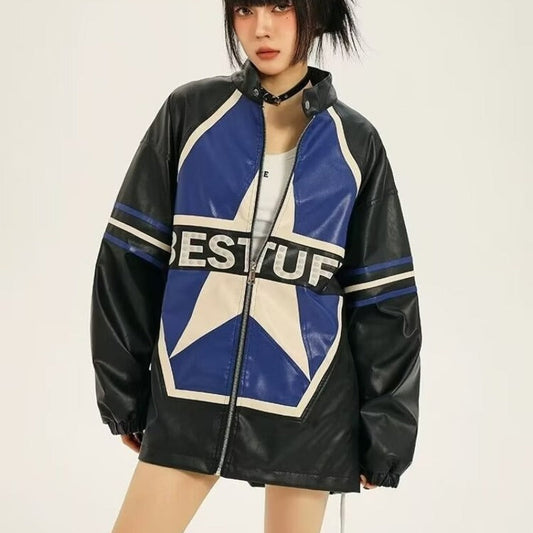 Chaqueta de motociclista estilo retro americano, moderna chaqueta de cuero. Consulta la tabla de tallas en "más detalles".