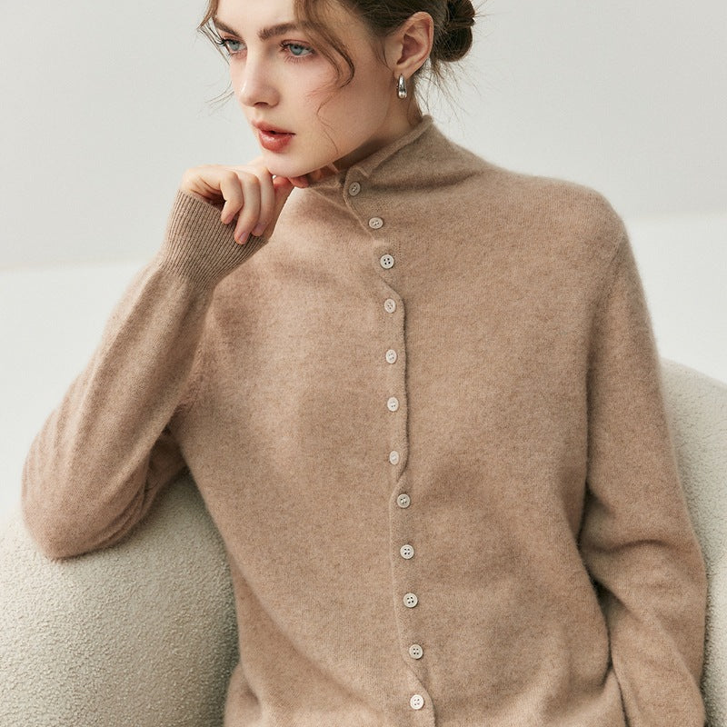 2-Way Convertible High-Neck Buttoned Knit Sweater