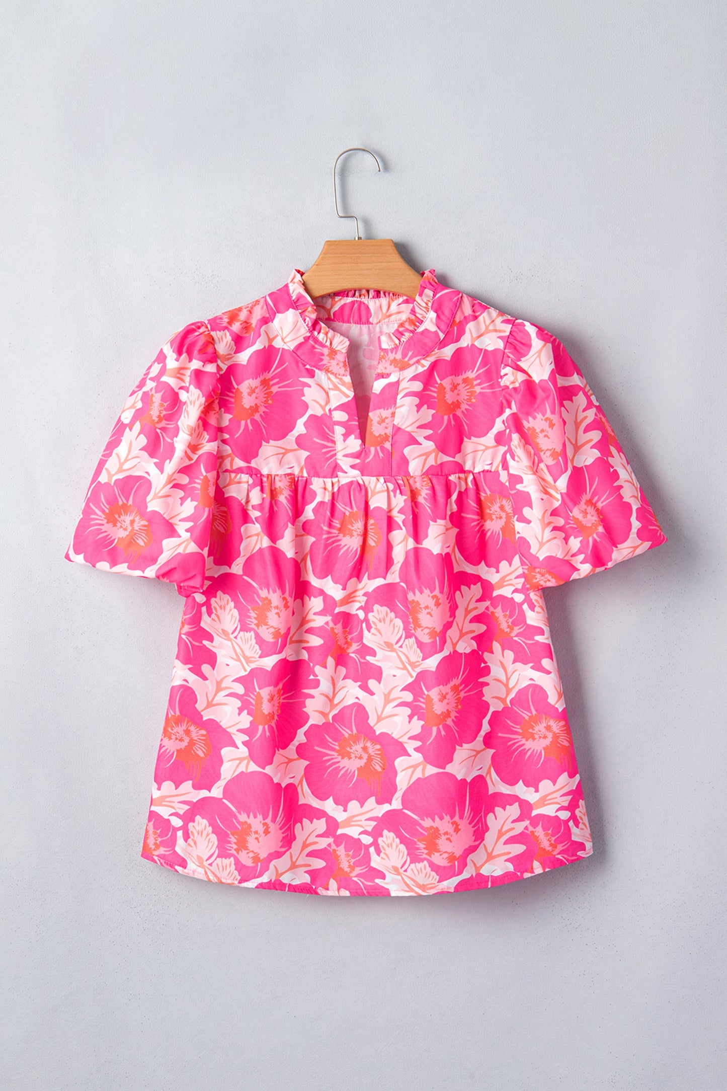 Yellow Short Bubble Sleeve Summer Floral Blouse