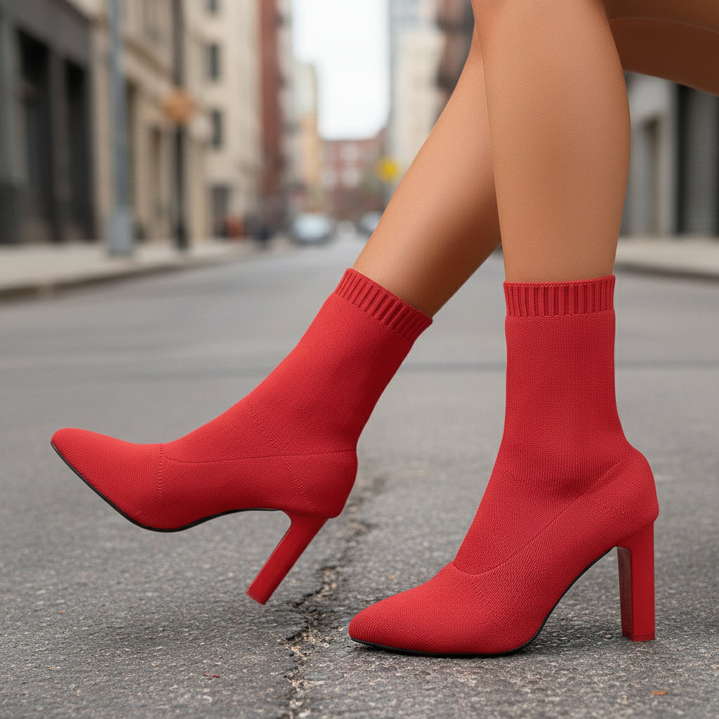 Botines de ante tejido con tacón grueso para mujer