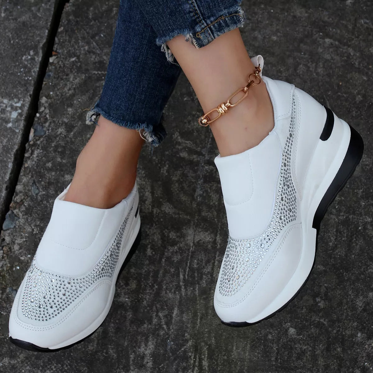 Rhinestone Embellished Wedge Sneakers