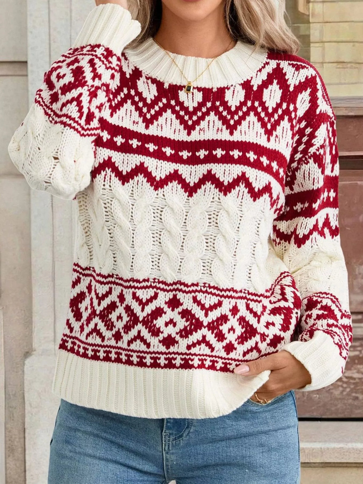 Christmas Cable Knit Long Sleeve Sweater