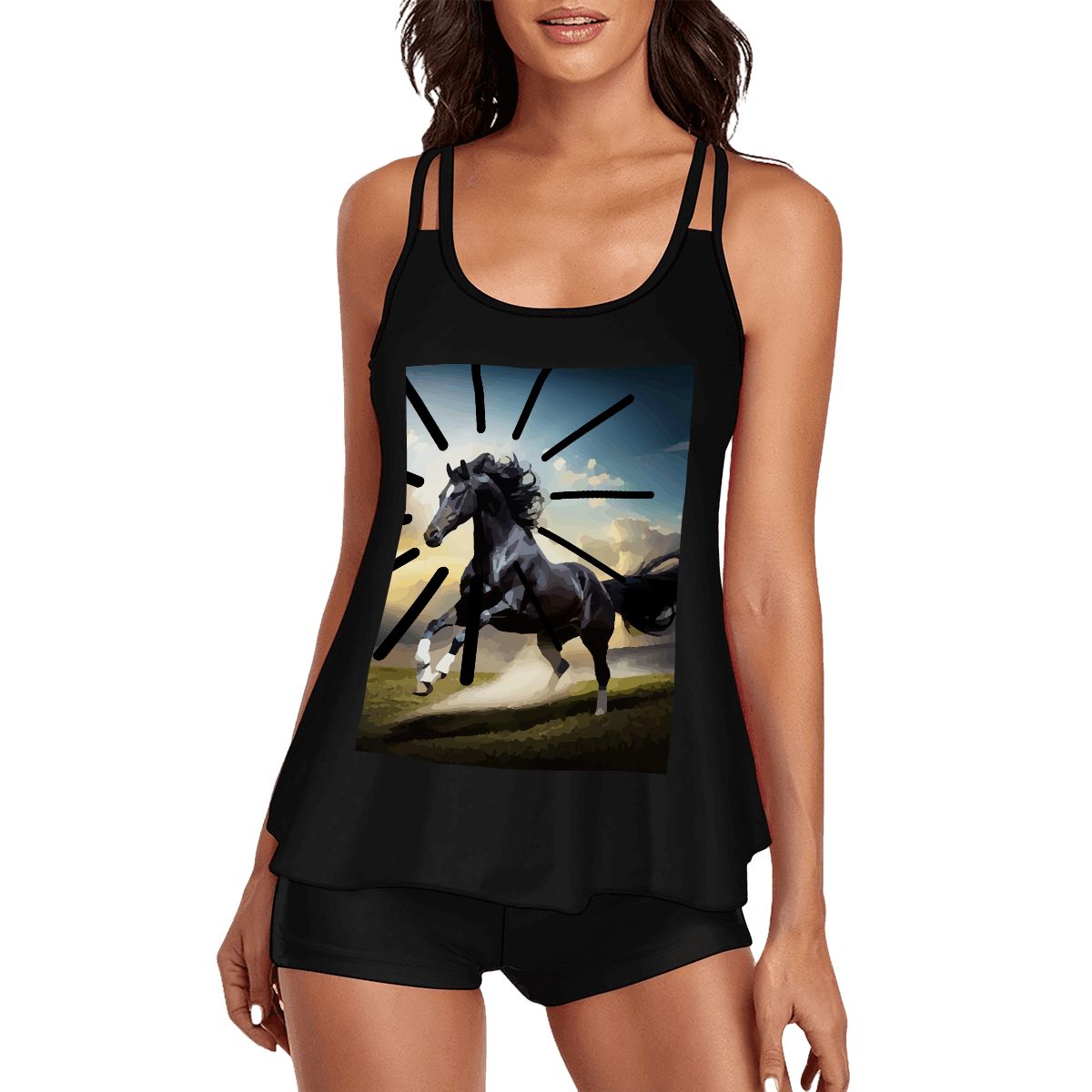 Women's Dancing Black Beauty 2-piece Swimsuit with Straps (Made in USA)
