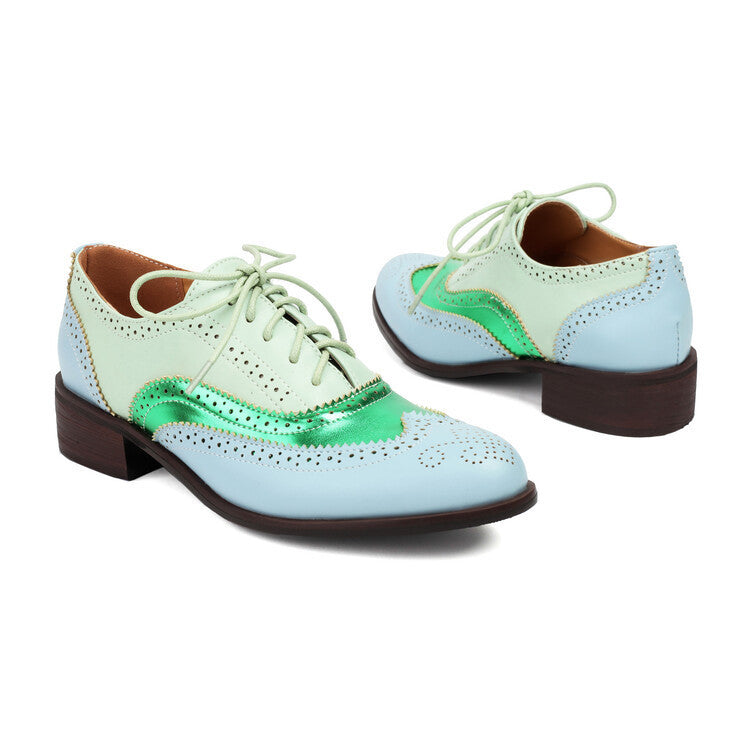 Women's Color Matching Round-Toe Lace-Up Heels