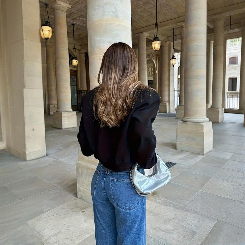 Chaqueta de béisbol de manga larga de color liso para mujer