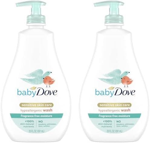 Baby Dove Sensitive Skin Care Baby Wash For Bath Time Moisture Fragrance Free and Hypoallergenic Washes Away Bacteria 20 oz (Pack of 2)