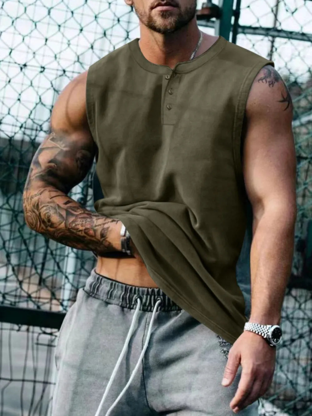 Camiseta de tirantes con cuello redondo talla grande para hombre