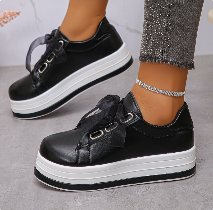 Zapatos de mujer con plataforma, cordones, punta redonda, estilo casual europeo y americano, talla grande. Ver tabla de tallas en "más detalles".