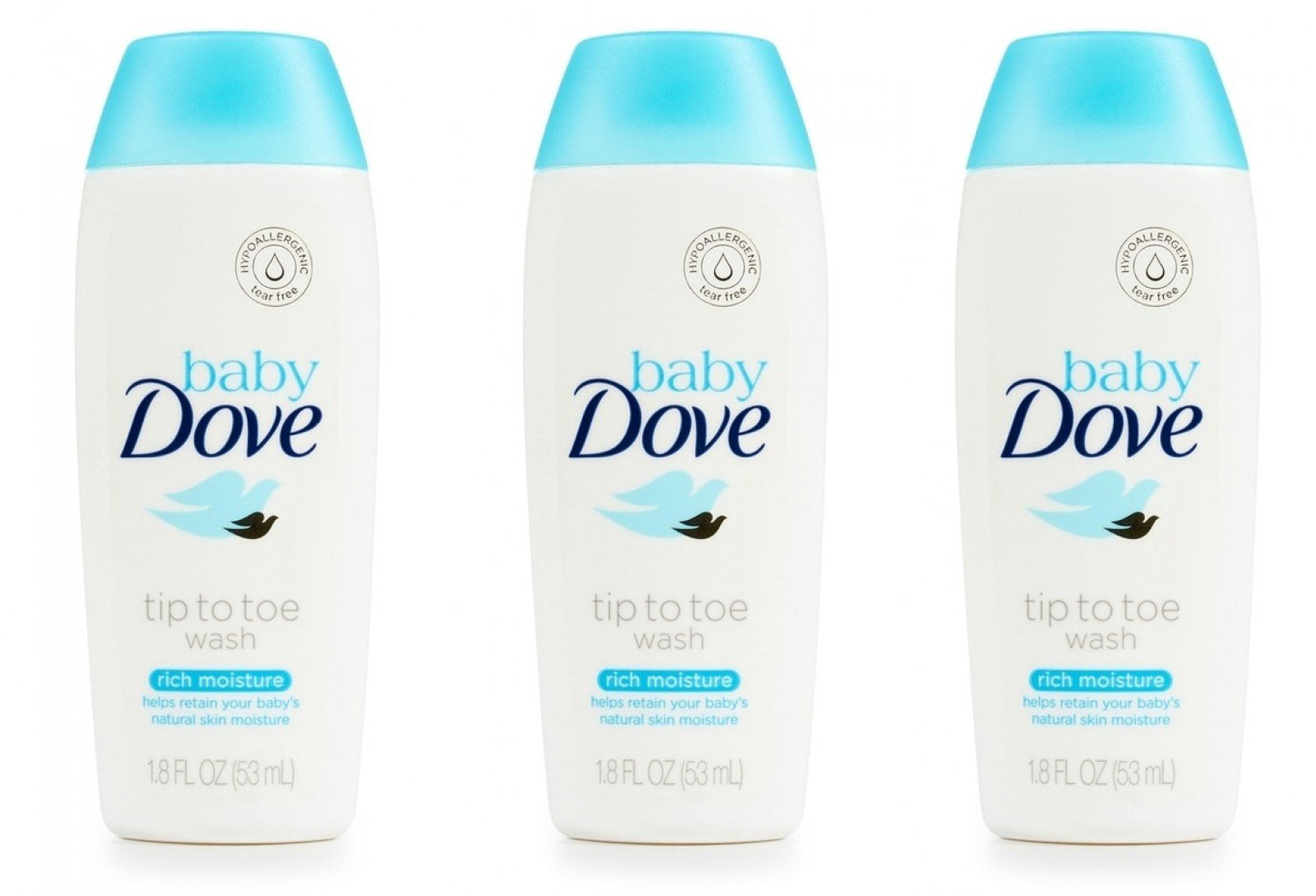 Baby Dove Body Wash Tip To Toe Sensitive Moisture 1.8 Oz Travel Size (Pack Of 3)