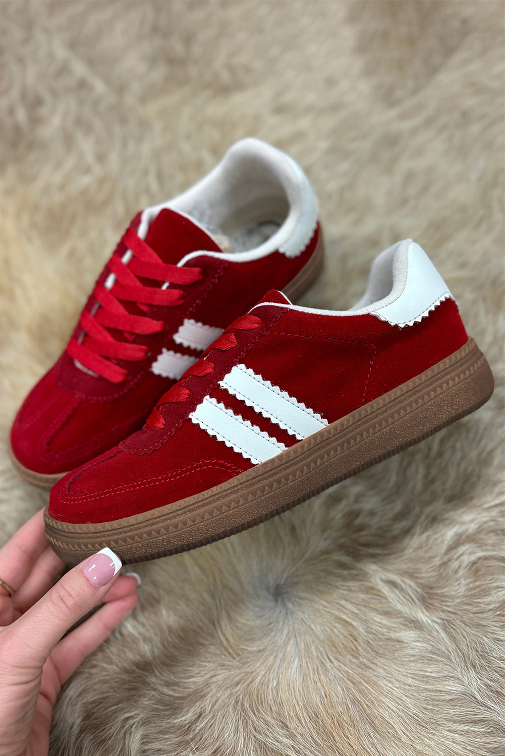 Zapatos planos con cordones de retazos a rayas vintage rojo fuego