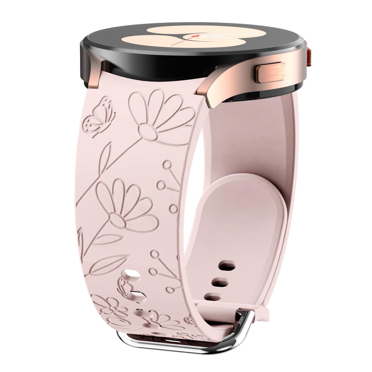 Daisy Floral Engraved No Gap Watch Band Compatible with Samsung Galaxy Watch 6 44mm 40mm/Galaxy Watch 5 Pro 45mm/Galaxy Watch 5 44mm 40mm/Galaxy Watch 4 44mm 40mm Silicone Sport Watch Strap for Samsung Galaxy Watch (pink)