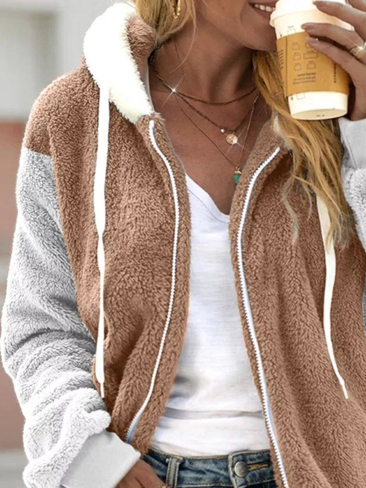 Full Size Fleece Zip-Up Hooded Outerwear Plus Size