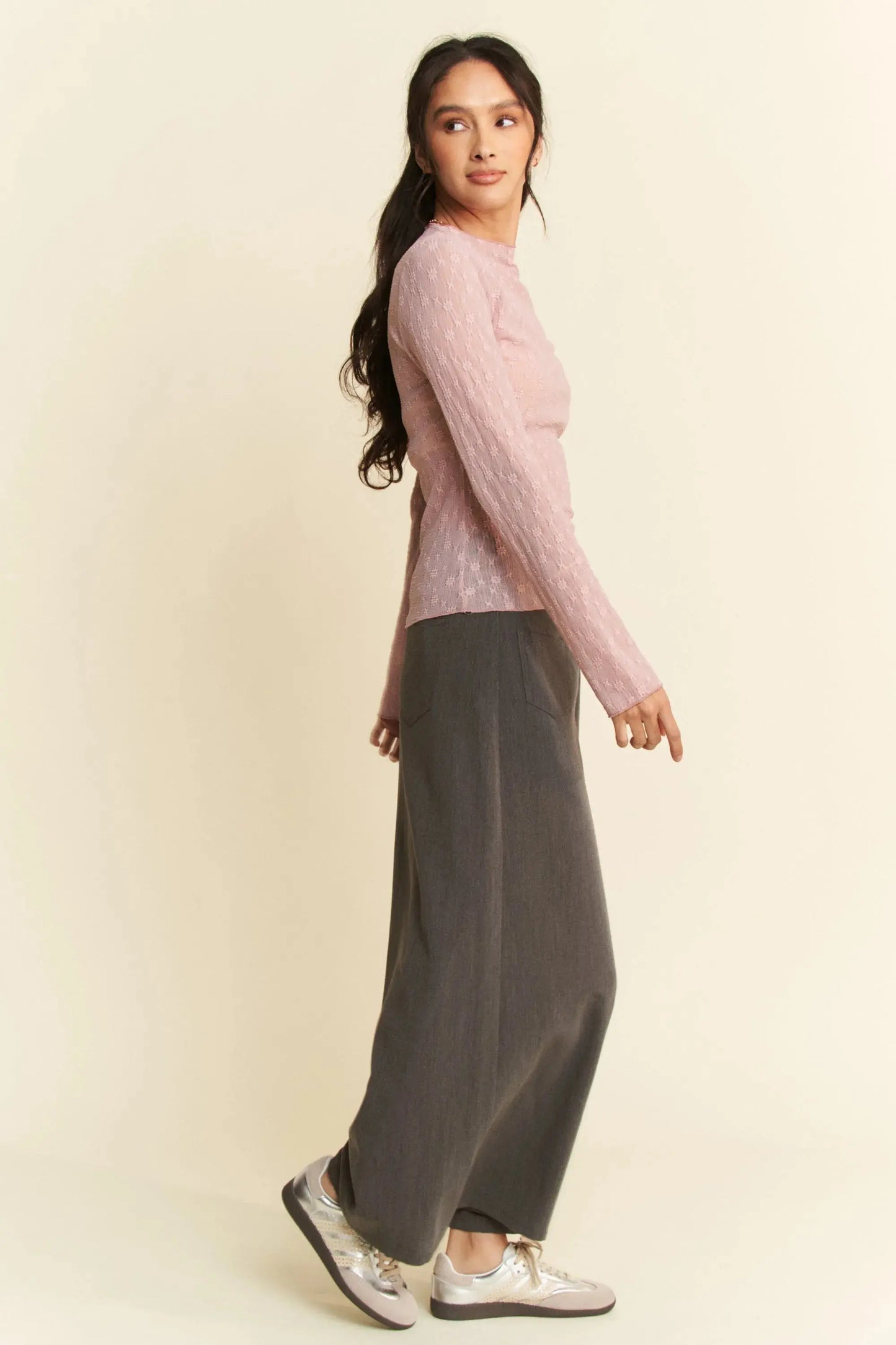 Women's Lace Top Sheer Lace Top - Embroidered Bows - Women's Long Sleeve