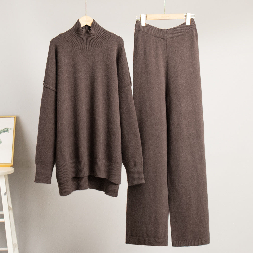 Women's Oversized High-Neck Sweater & Wide-Leg Knit Pants Set