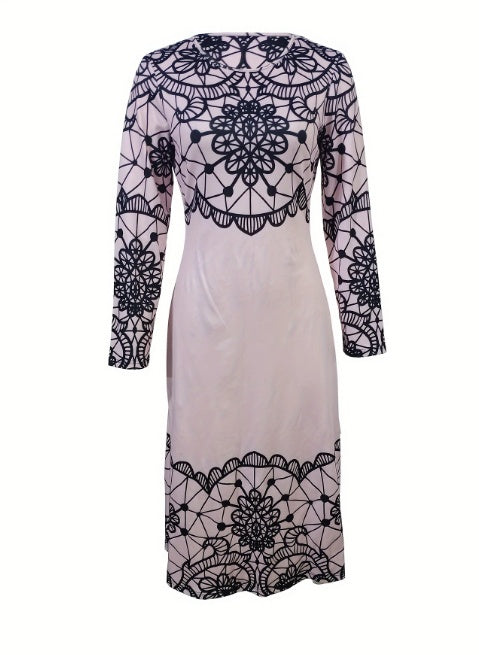 Vestido de moda estampado con cuello redondo para mujer