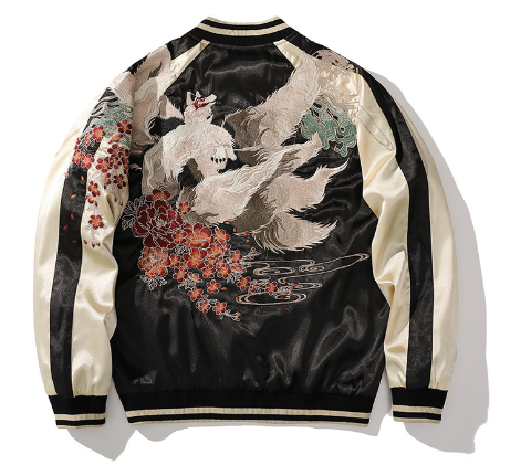 Men's Chinese Style Embroidered Baseball Jacket (Plus Size)
