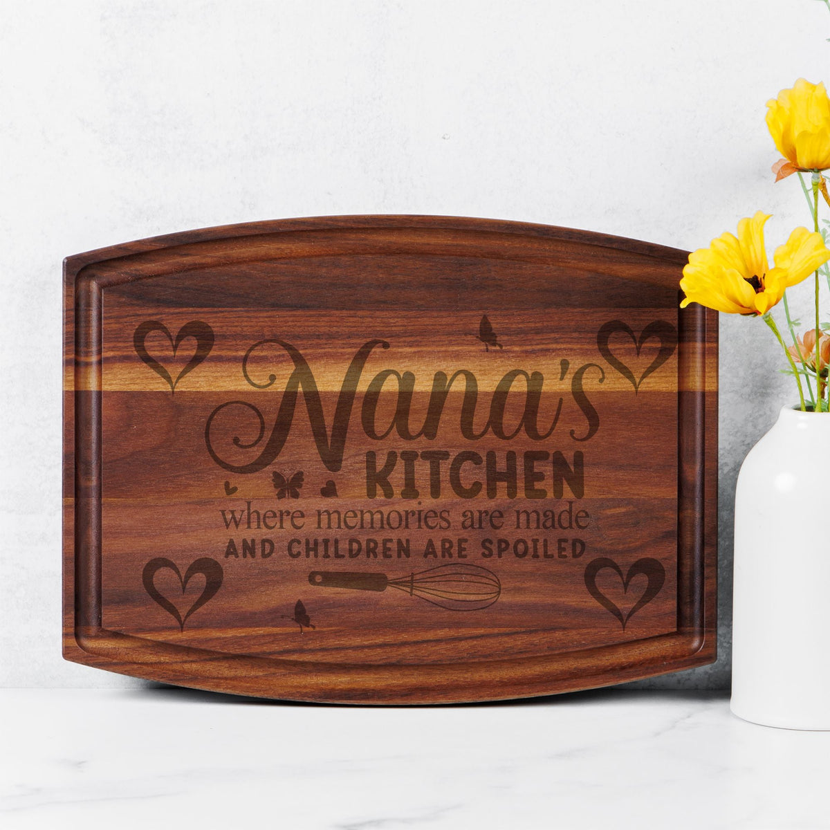 Nana's Kitchen Arched Wood Cutting Board with Groove - 12" x 9"