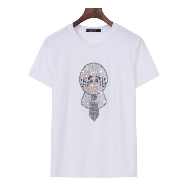 Plus Size Women's Rhinestone Character T-Shirt Fashion
