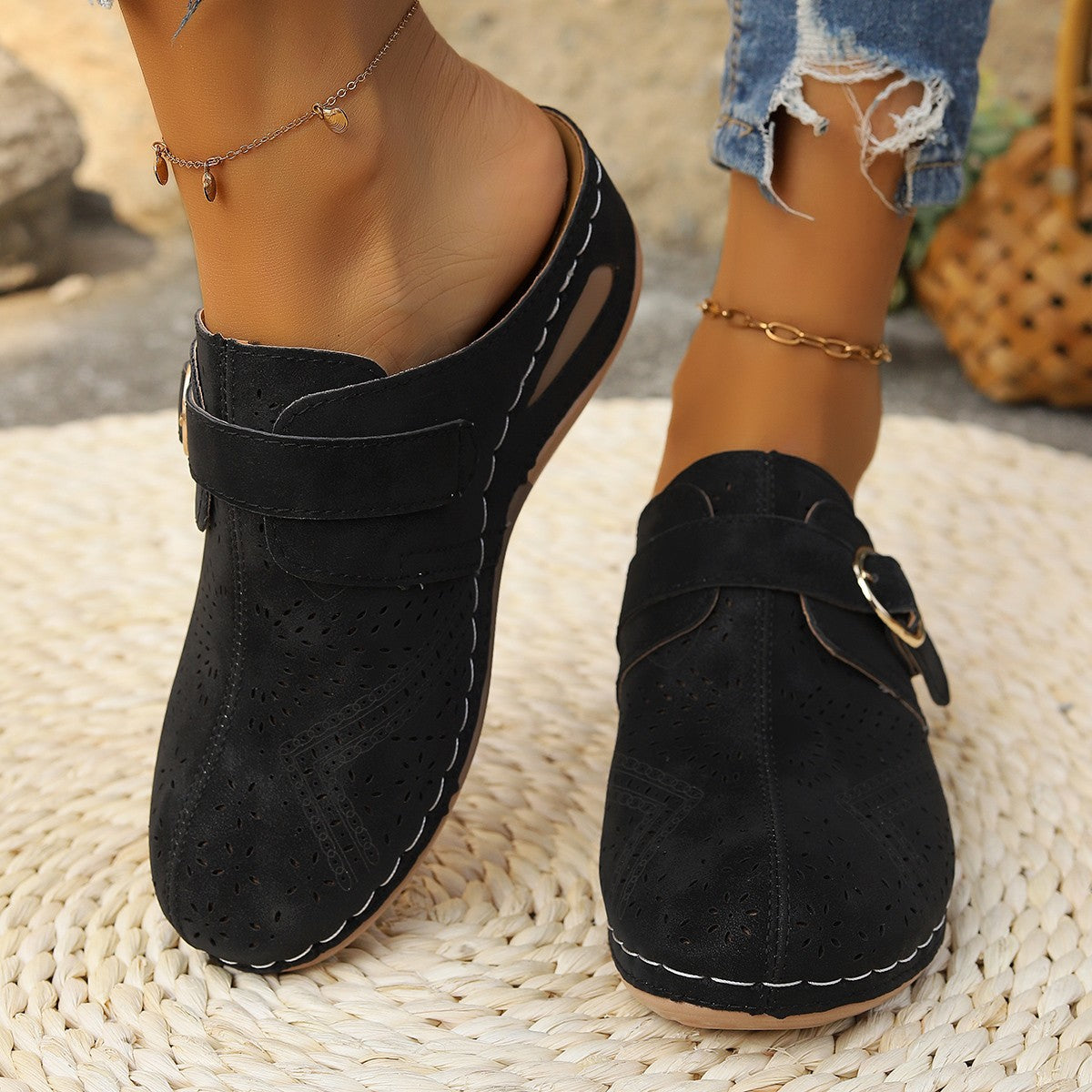 Sandalias de cuña con punta redonda de ante