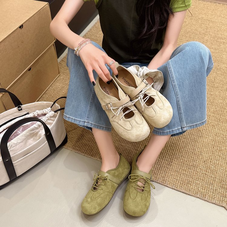 Women Round Toe Hollow Cut Out Lace Up Flats, Dual Strap Suede Soft Sole Casual Walking Shoes Daily Outdoor Loafers