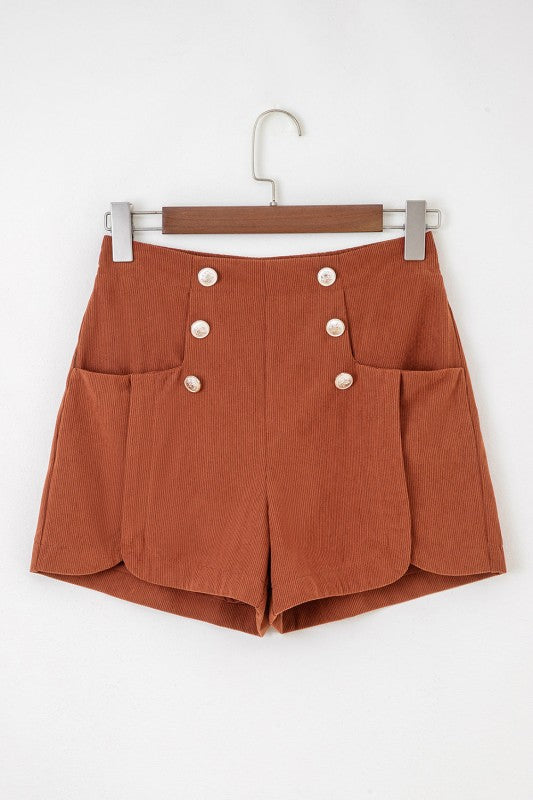 Corduroy Scalloped Edge High Waist Shorts See size chart under “more details”
