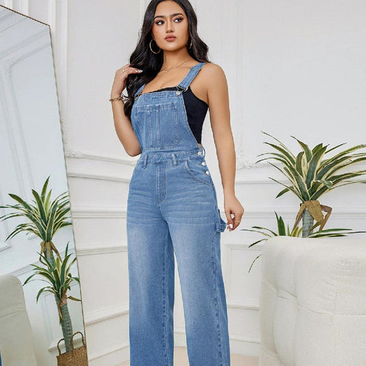 Pantalones de peto vaqueros desgastados para mujer