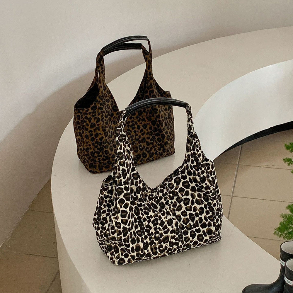 Leopard-Print Casual Shoulder Tote Handbag