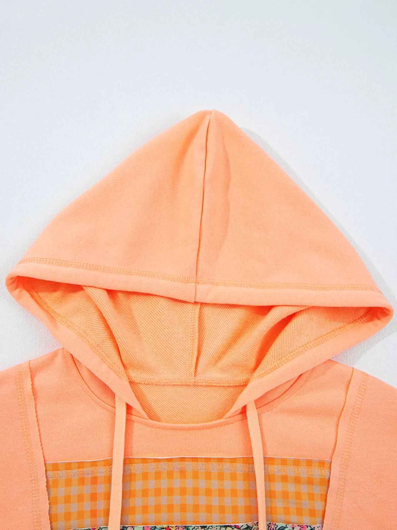 Plaid Floral Patchwork Kangaroo Pocket Hoodie
