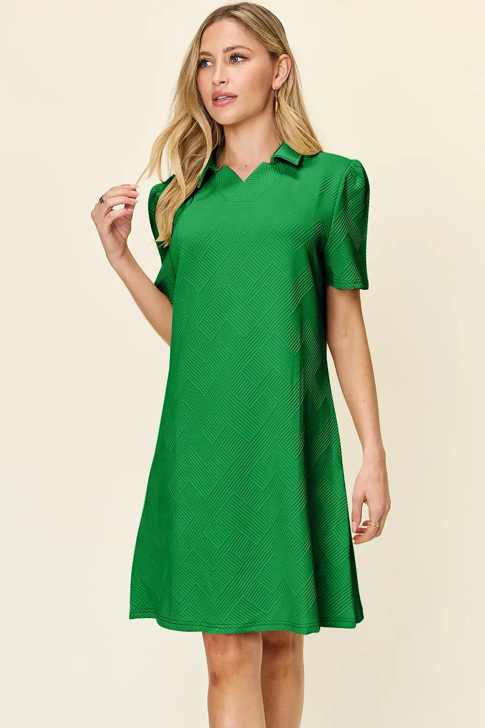 Double Take Textured Collared Short Sleeve Dress