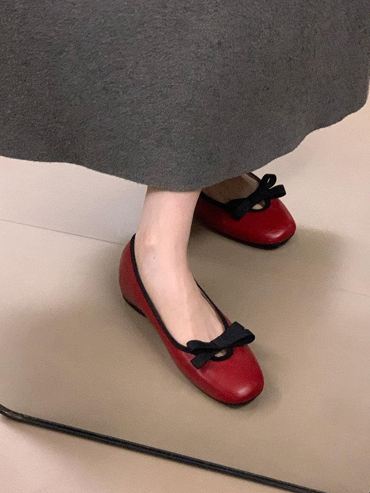 Women Elegant Round Square Toe Hidden Height Flats, Bow Decor Mary Jane Slip On Ballet Shoes, Matching Dress Casual Footwear 2026