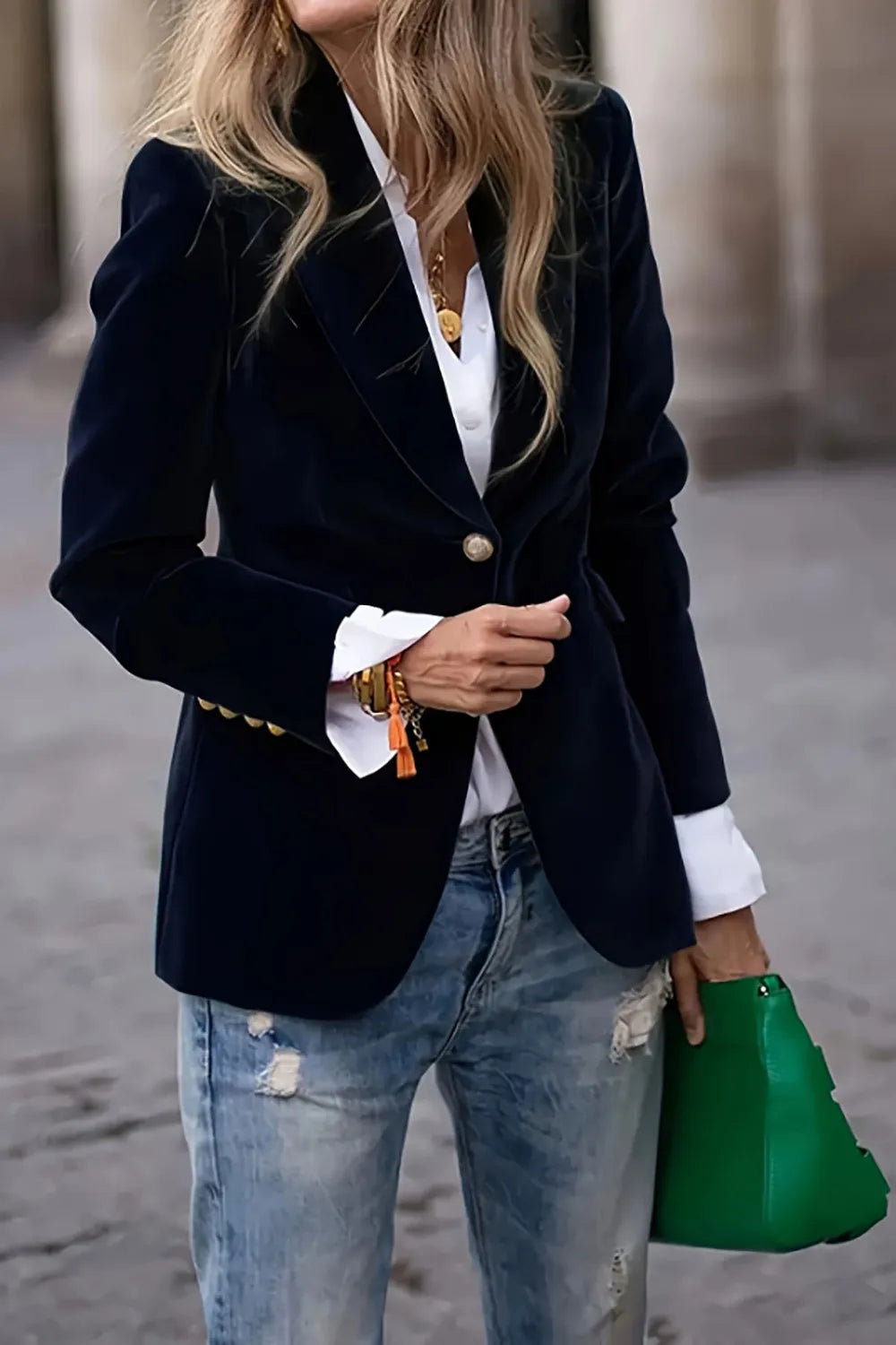 Blazer de mujer de manga larga con cuello de solapa y un botón