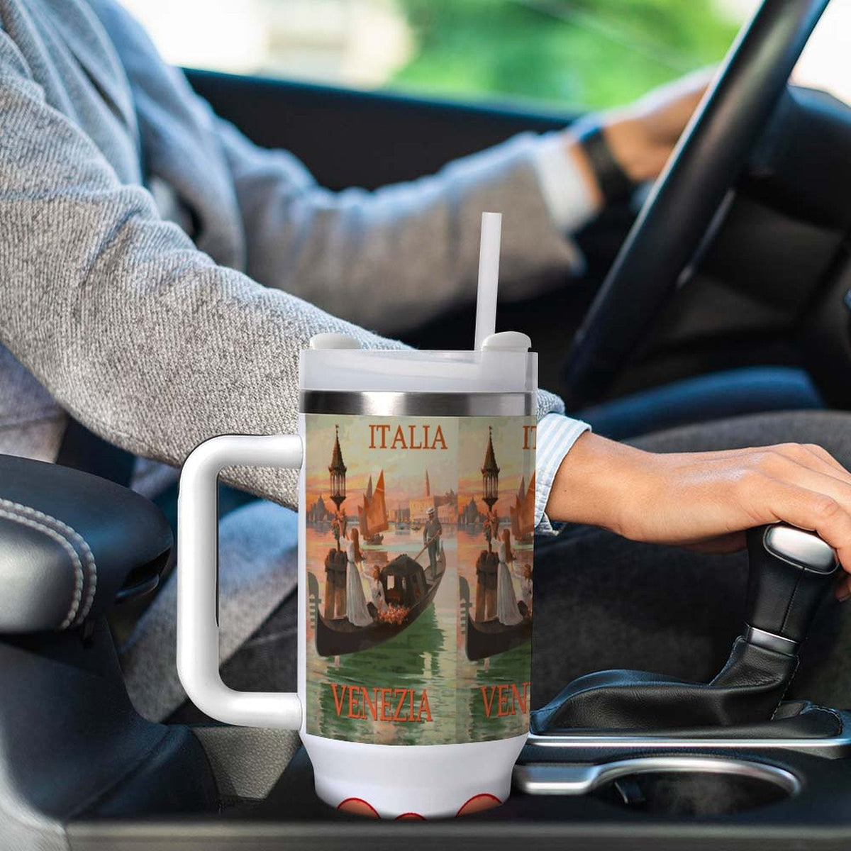 Venezia Italia Gondola Love 40oz Stainless Steel Tumbler with Handle and Lid