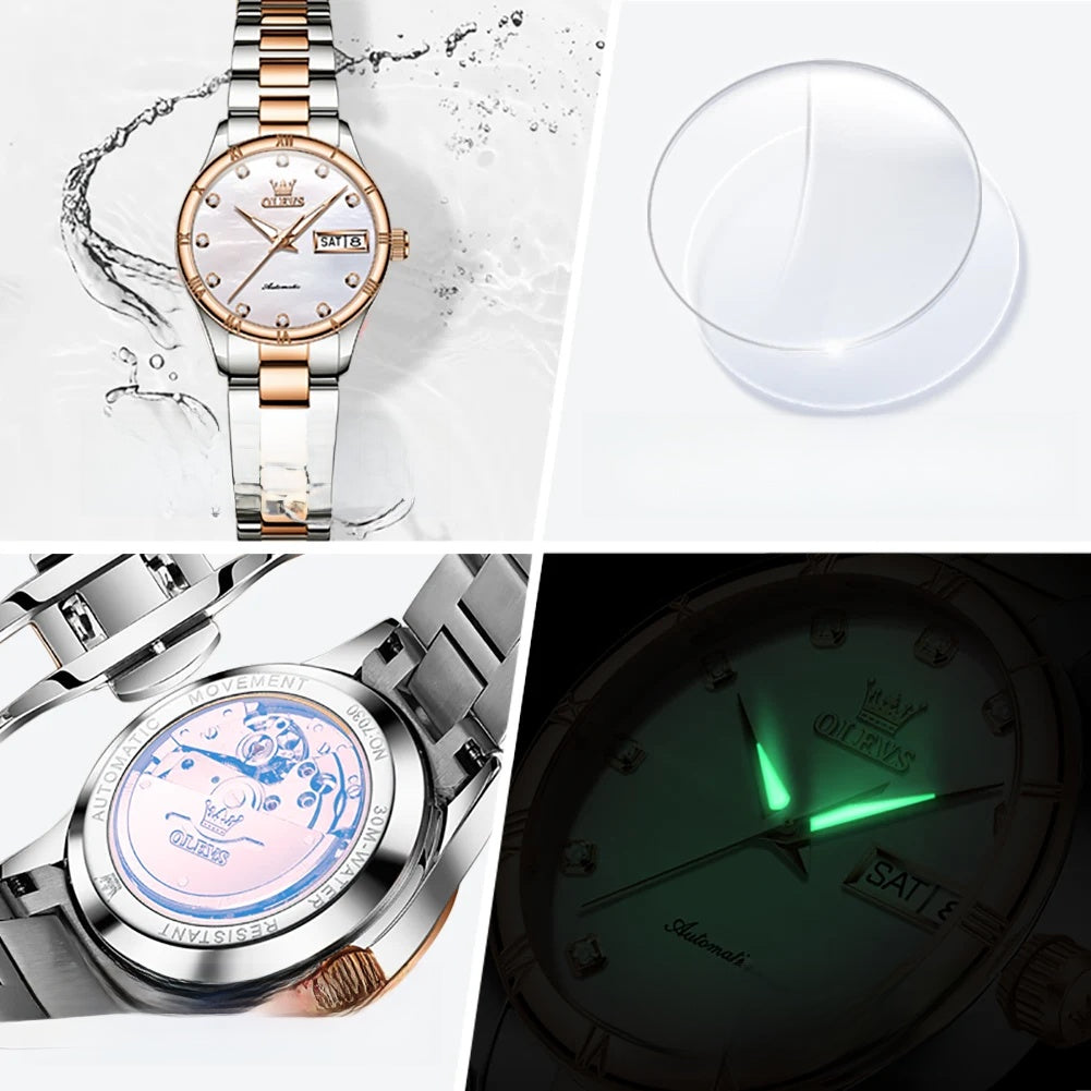 Women's Automatic Pearl-Effect Day-Date Watch