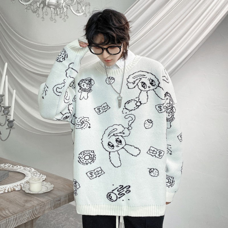 Thicken Embroidery Cartoon Cute Couple Sweater