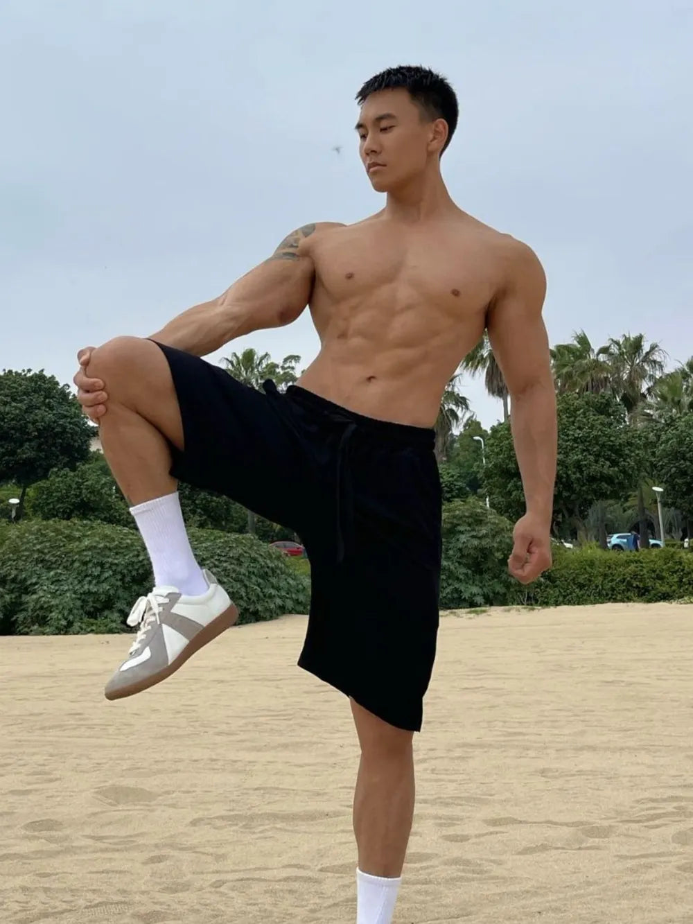 Pantalones cortos para hombre de talla grande con cordón y bolsillos
