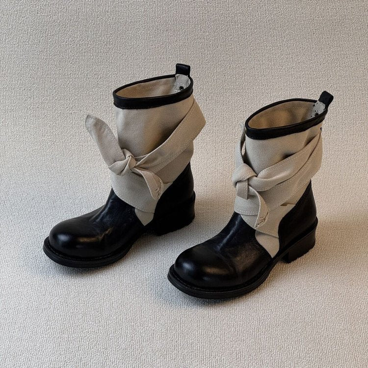 Womens Bow-knot Canvas Low-top Riding Boots