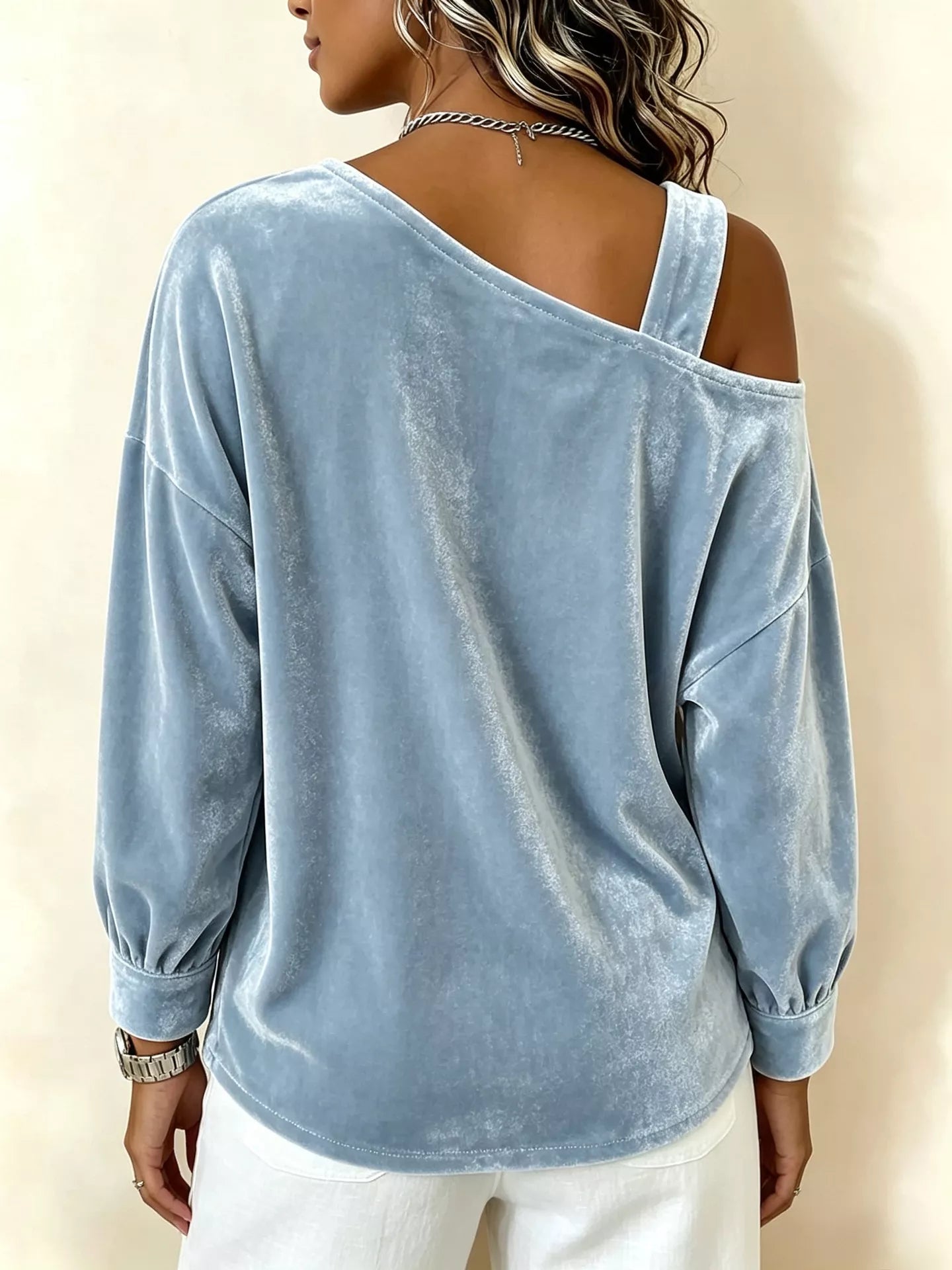 Full Size Asymmetrical Neck Long Sleeve Sweatshirt Plus Size