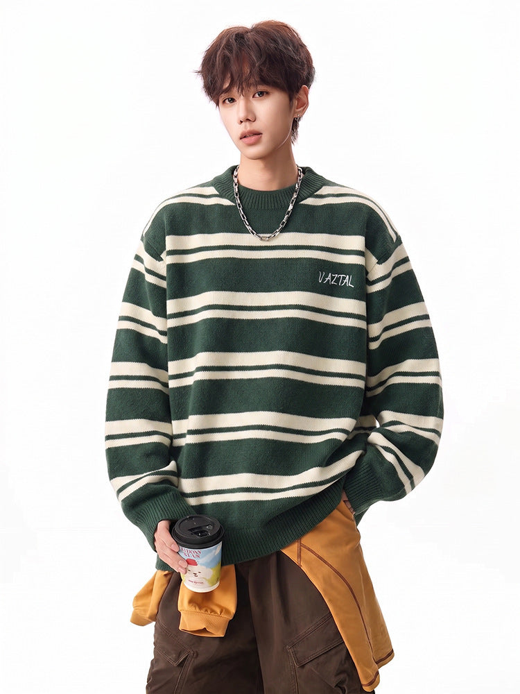 Men's FallWinter Color-Block Crew-Neck Striped Sweater