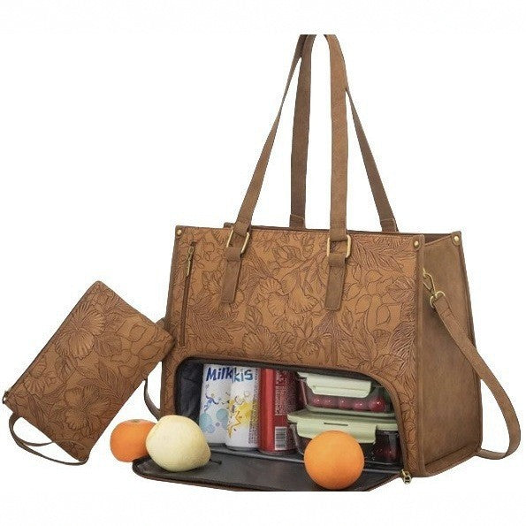 Unisex 2-in-1 Quilted Commuter Tote and Lunch Bag Handbag