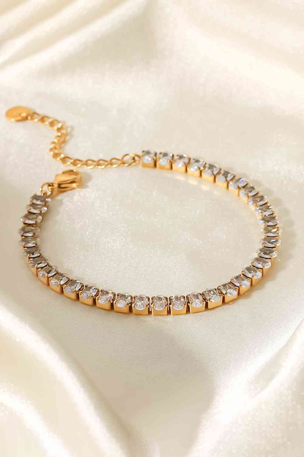 Zircon Luxe Inlaid Bracelet – 18K Gold Plated Elegance See size chart under “more details”