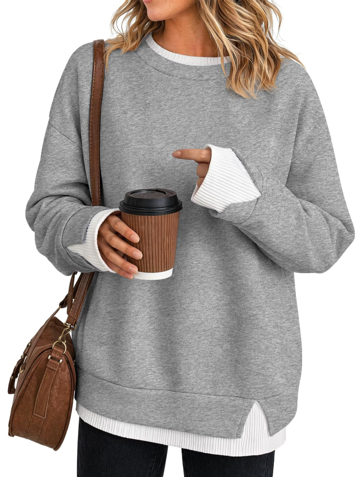 New Fallwinter Womens Crew-neck Color-block Long-sleeve Sweatshirt