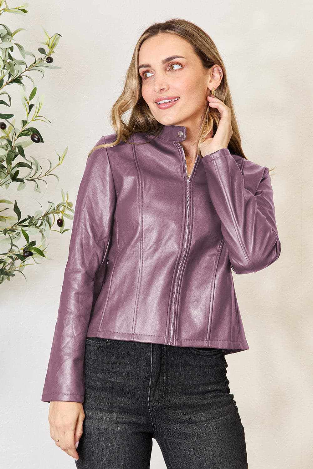Trendsi Mock Neck Zip-Up Jacket Black