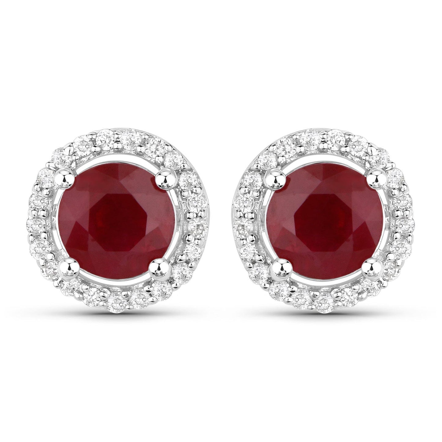 1.22 Carat Genuine Ruby and White Diamond 14K White Gold Earrings