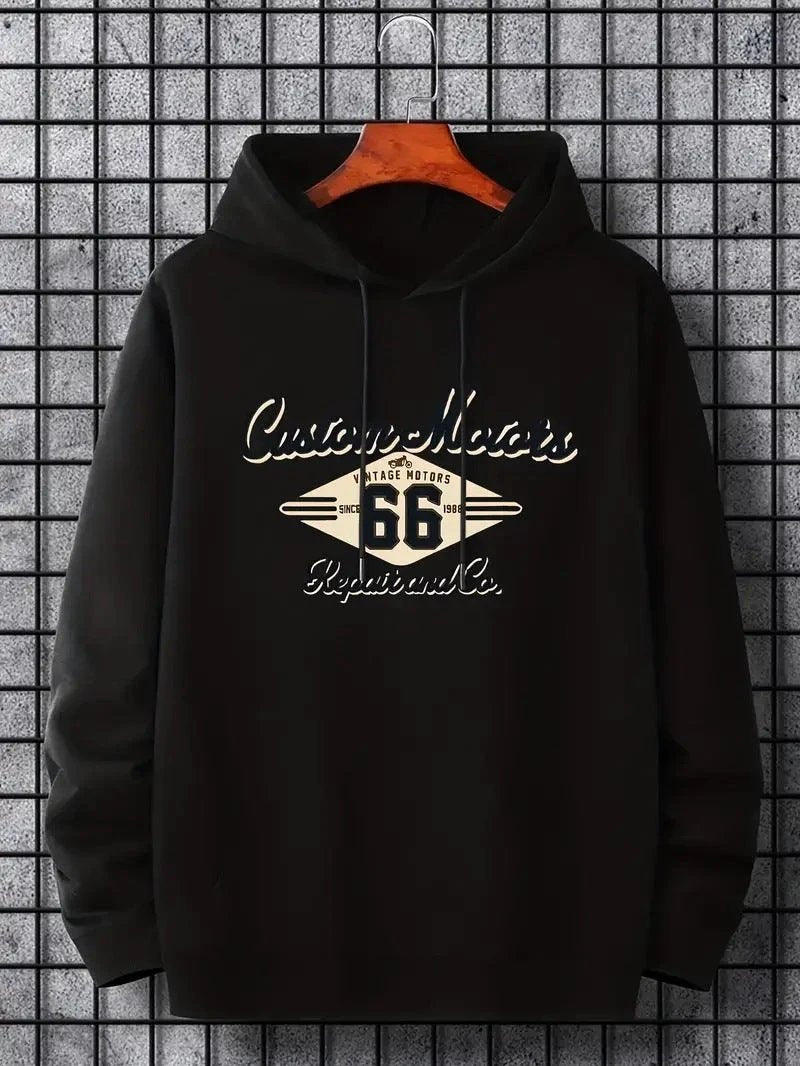 Men's Number 66 Printed Casual Hooded Pullover Sweater
