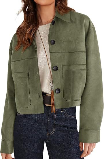 Women's Faux Suede Short Jacket Lightweight Casual Winter Autumn Outerwear Clothing
